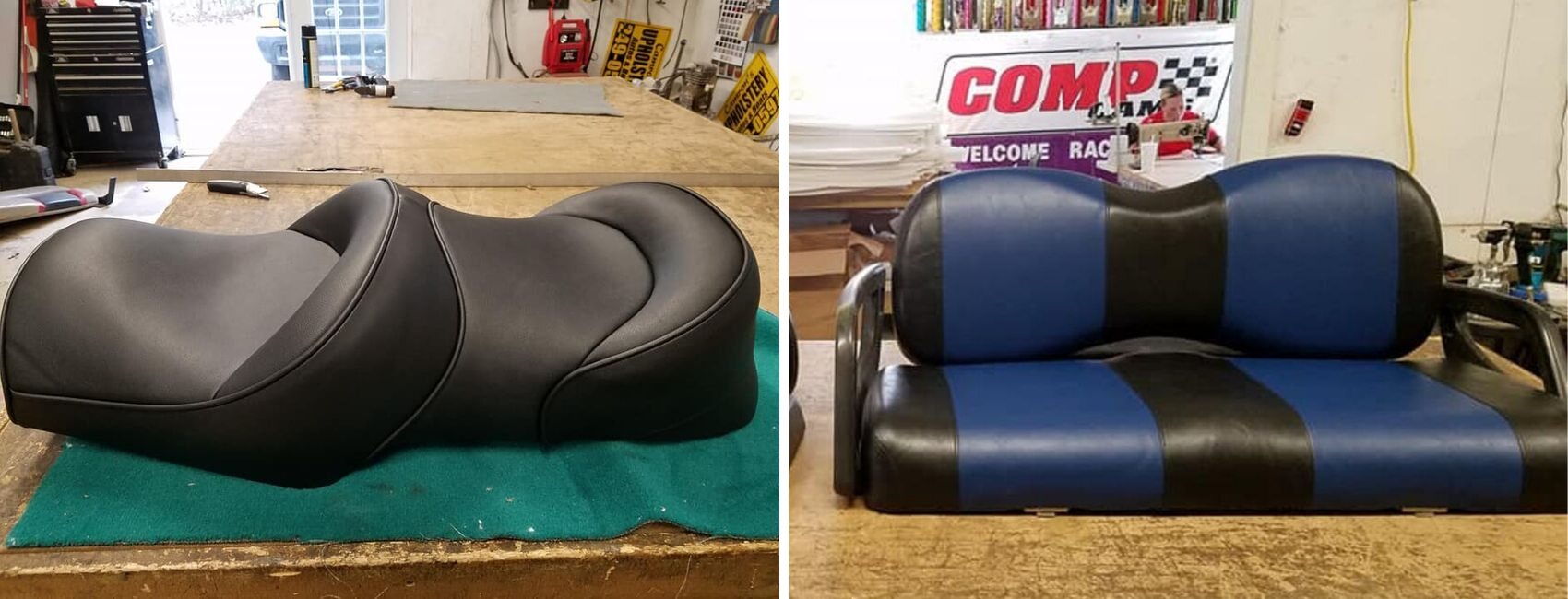 Motorcycle seat and golf cart reupholstery 